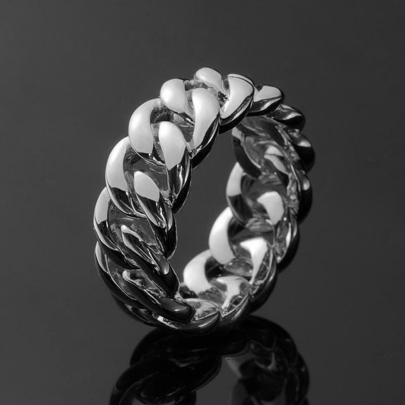 White Gold Maimi Cuban Link Ring Tripodjewelry