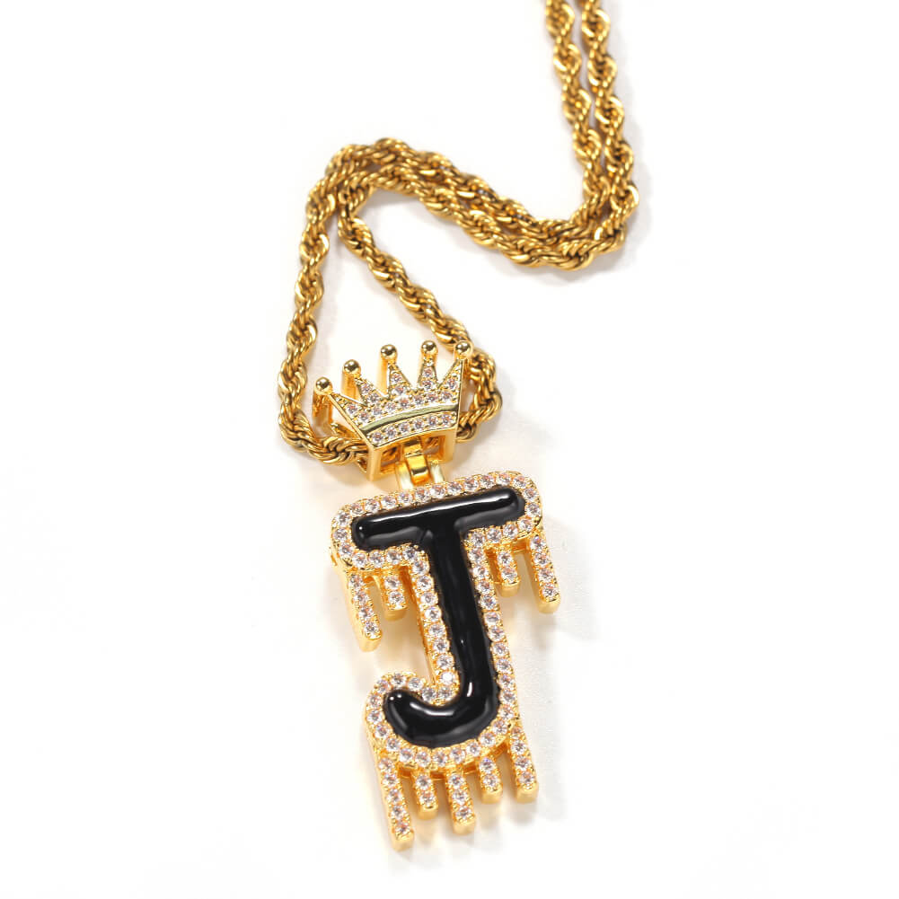 Iced Out Initial Single-Letter Custom Pendant Necklace TRIPOD JEWELRY
