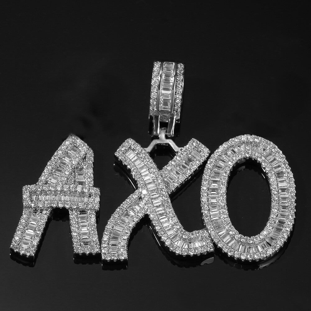 Iced Custom Baguette Letters Pendant Personalized Necklace TRIPOD JEWELRY