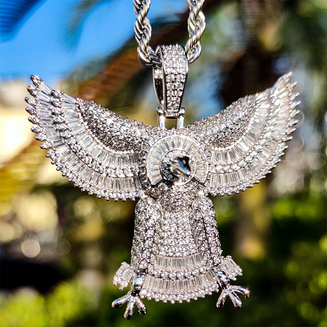 18k/White Gold Iced Out Winged Eagle Pendant Necklace For Men Tripodjewelry