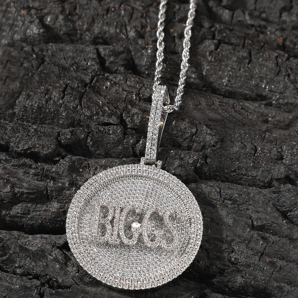 Custom Letter Zircon Rotating Pendant White Gold Plated TRIPOD JEWELRY