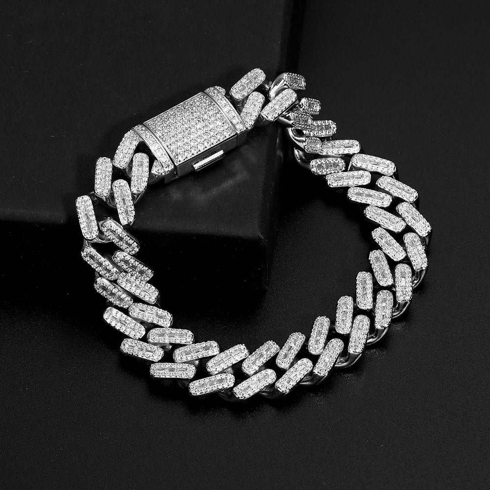 White Gold Iced Out Prong Cuban Link Bracelet Tripodjewelry