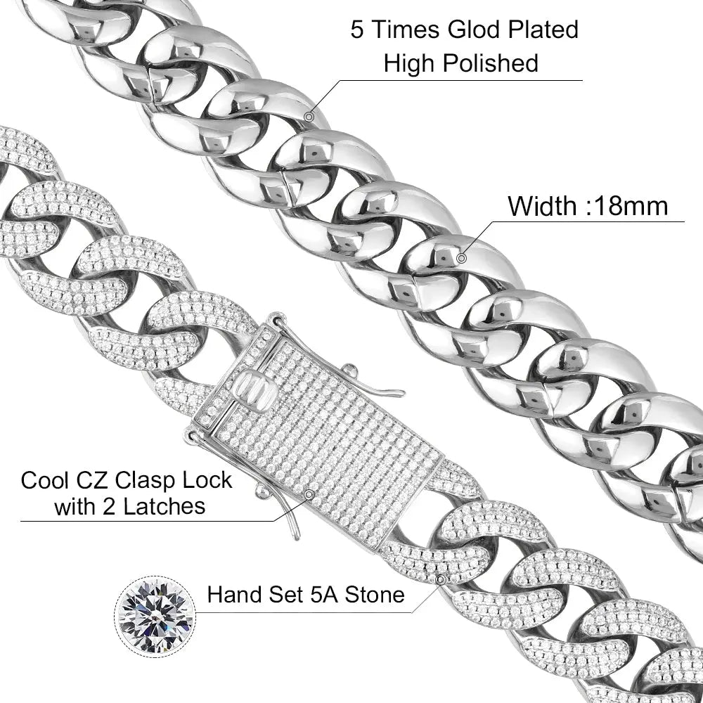 15MM White Gold Plated Chunky Iced out Cuban Link Chain Necklace - Tripodjewelry