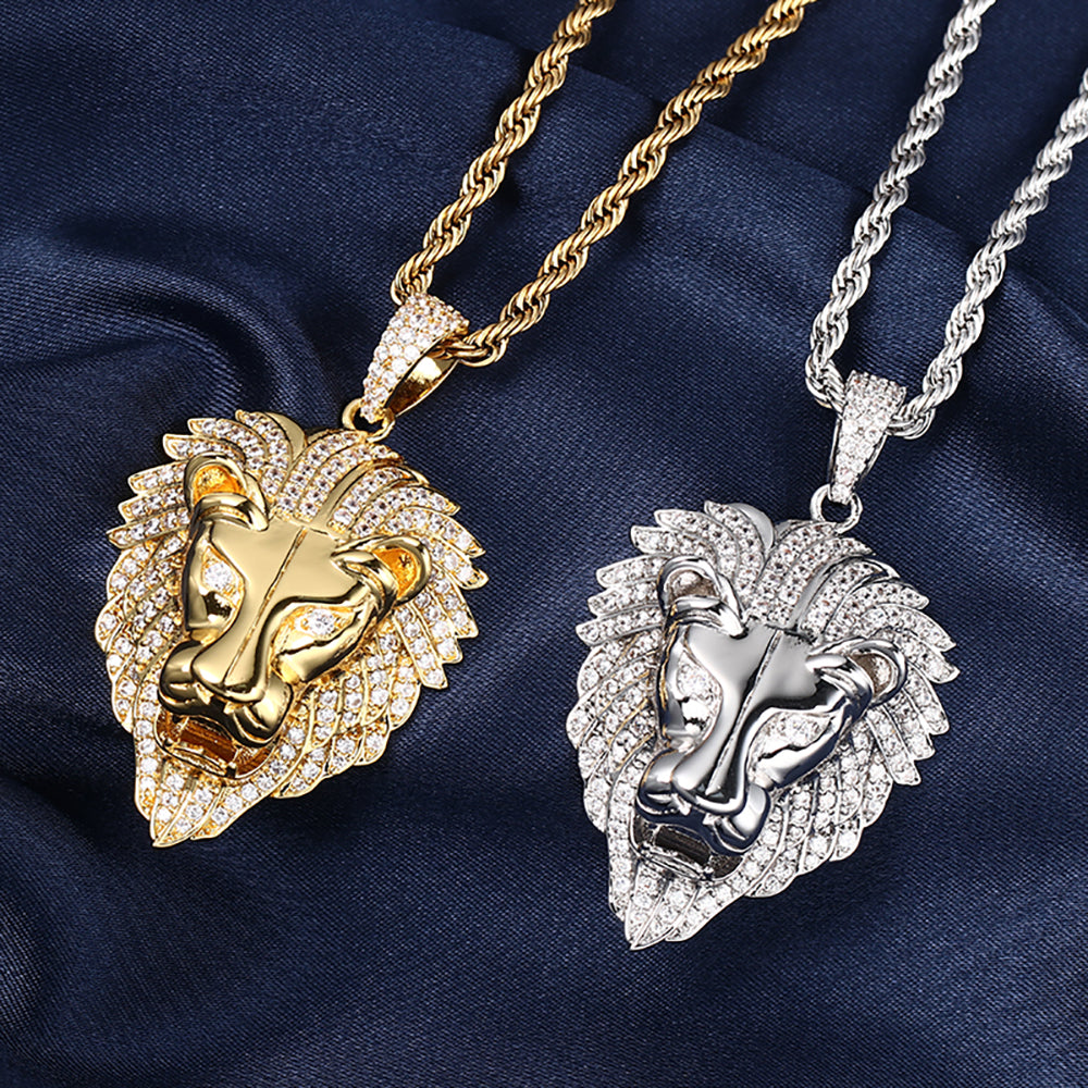 White Gold Iced Out Lion Pendant Hip Hop Jewelry Tripodjewelry