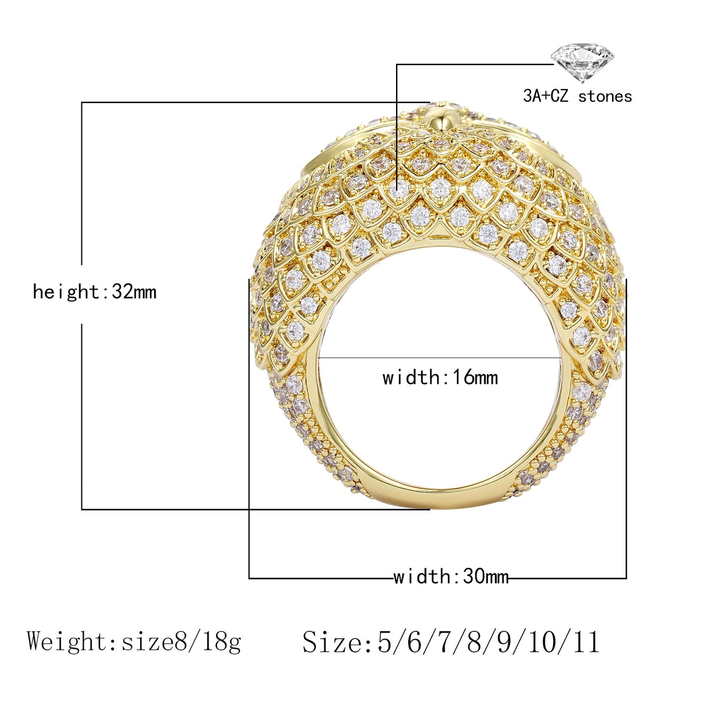 14K Gold Iced Out Owl Ring Tripodjewelry