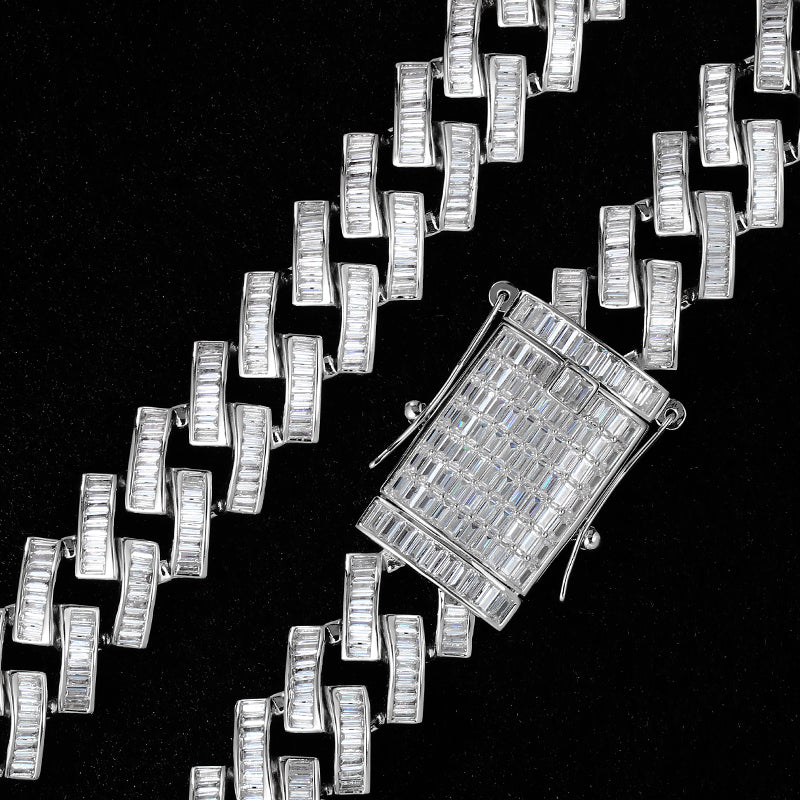 19MM White Gold Plated Iced Out Baguette Cuban Link Chain Necklace - Tripodjewelry