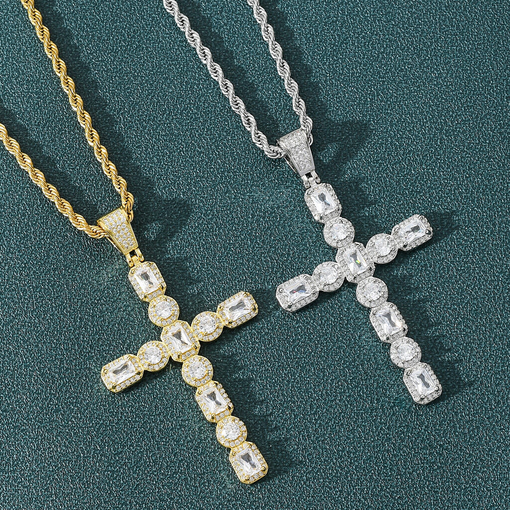 Real 18K Gold/White Gold Plated Zircon Cross Pendant Iced Out Jewelry Tripodjewelry
