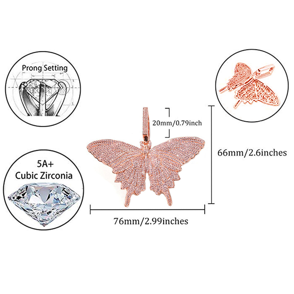Rose Gold Iced Out Butterfly Pendant Tripodjewelry