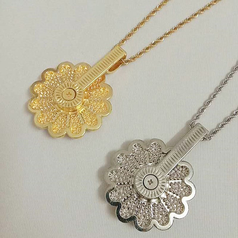 18K/White Gold Plated Iced Out Colorful Sunflower Pendant Necklace Tripodjewelry