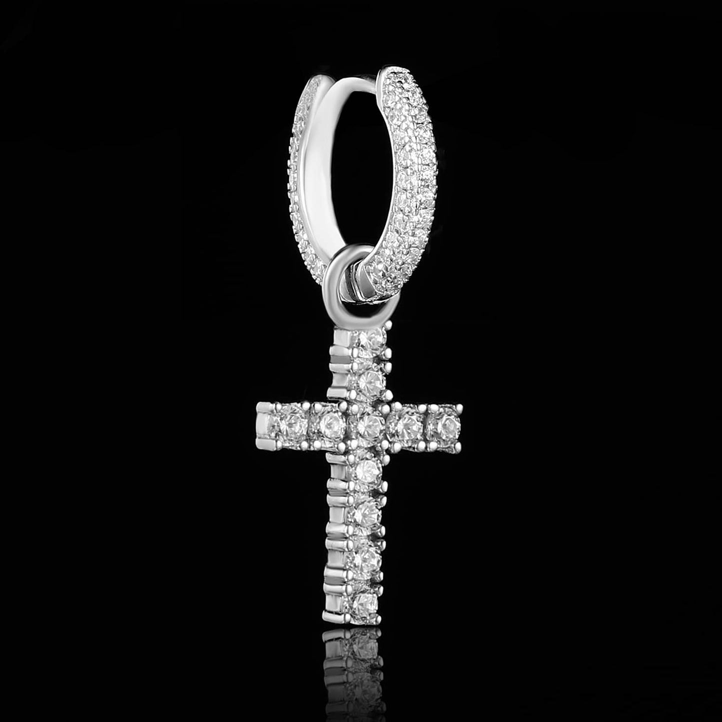 White Gold Iced Out Cross Earrings Tripodjewelry