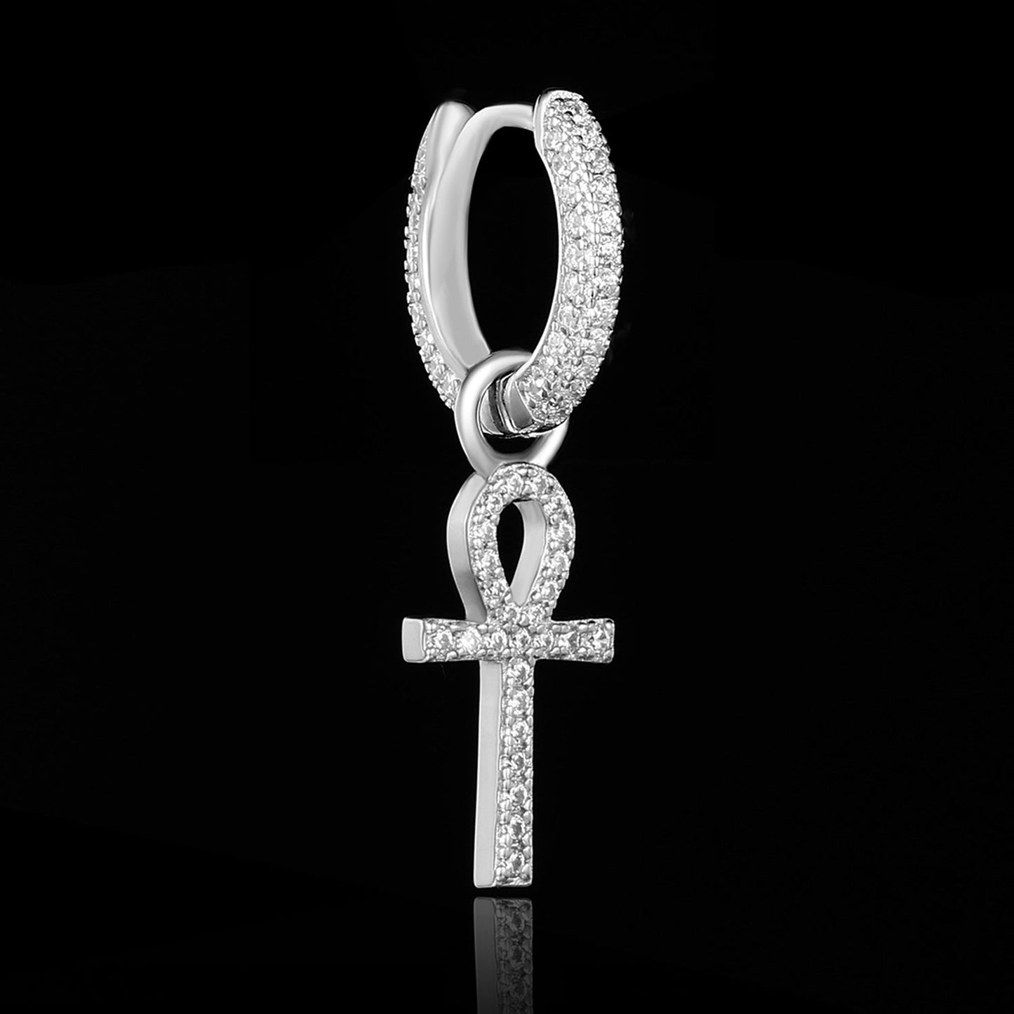 White Gold Iced Out Ankh Cross Earrings Tripodjewelry