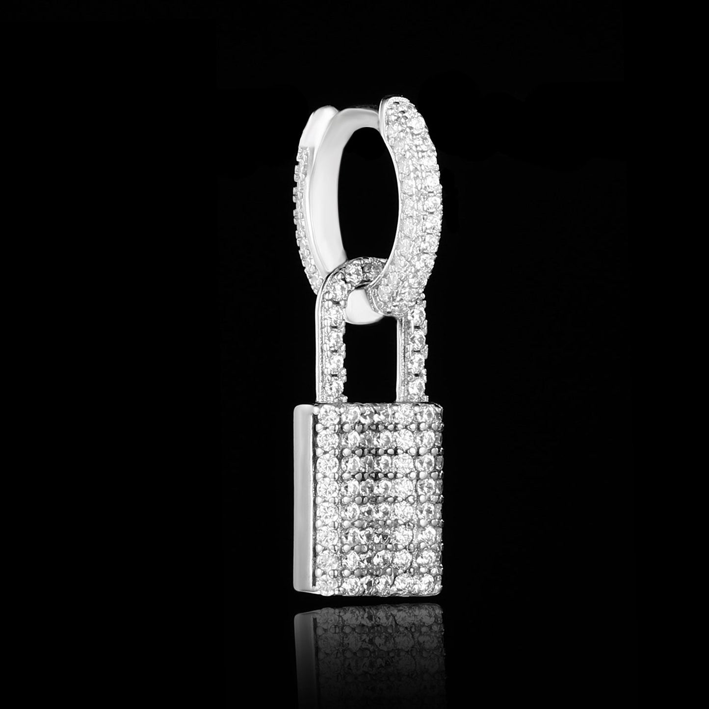 White Gold Iced Out Lock Earrings Tripodjewelry