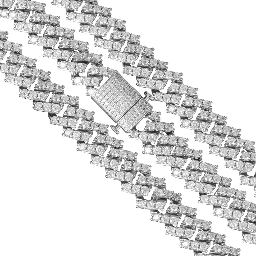 9MM White Gold Plated Iced Out Prong S Link Cuban Link Chain Necklace - Tripodjewelry