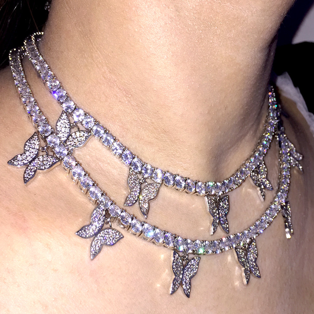 4mm Tennis Chain Butterfly Choker Necklace - Tripodjewelry