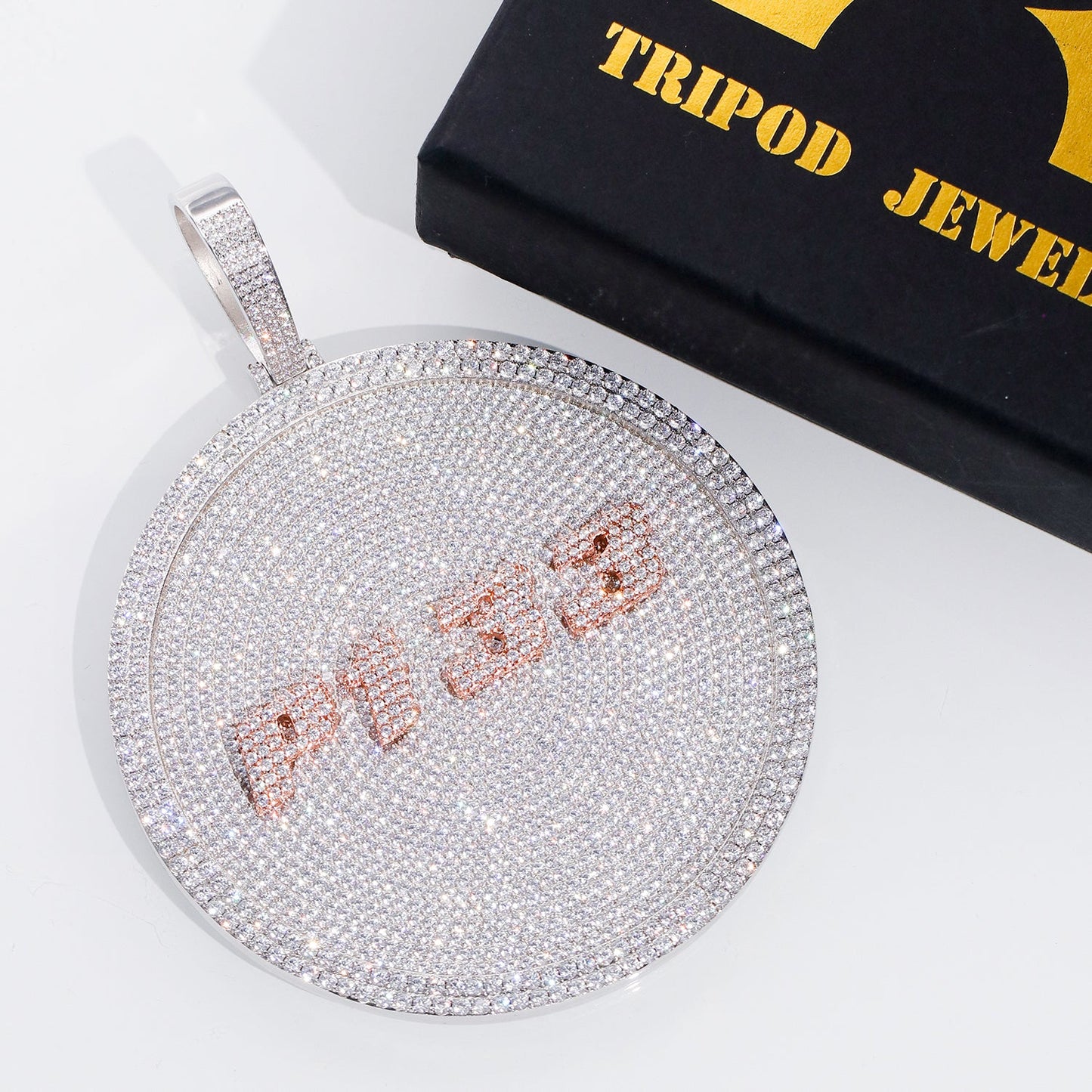 Gold Disc Pendant Set With Diamonds - Letters & Numbers Customized TRIPOD JEWELRY