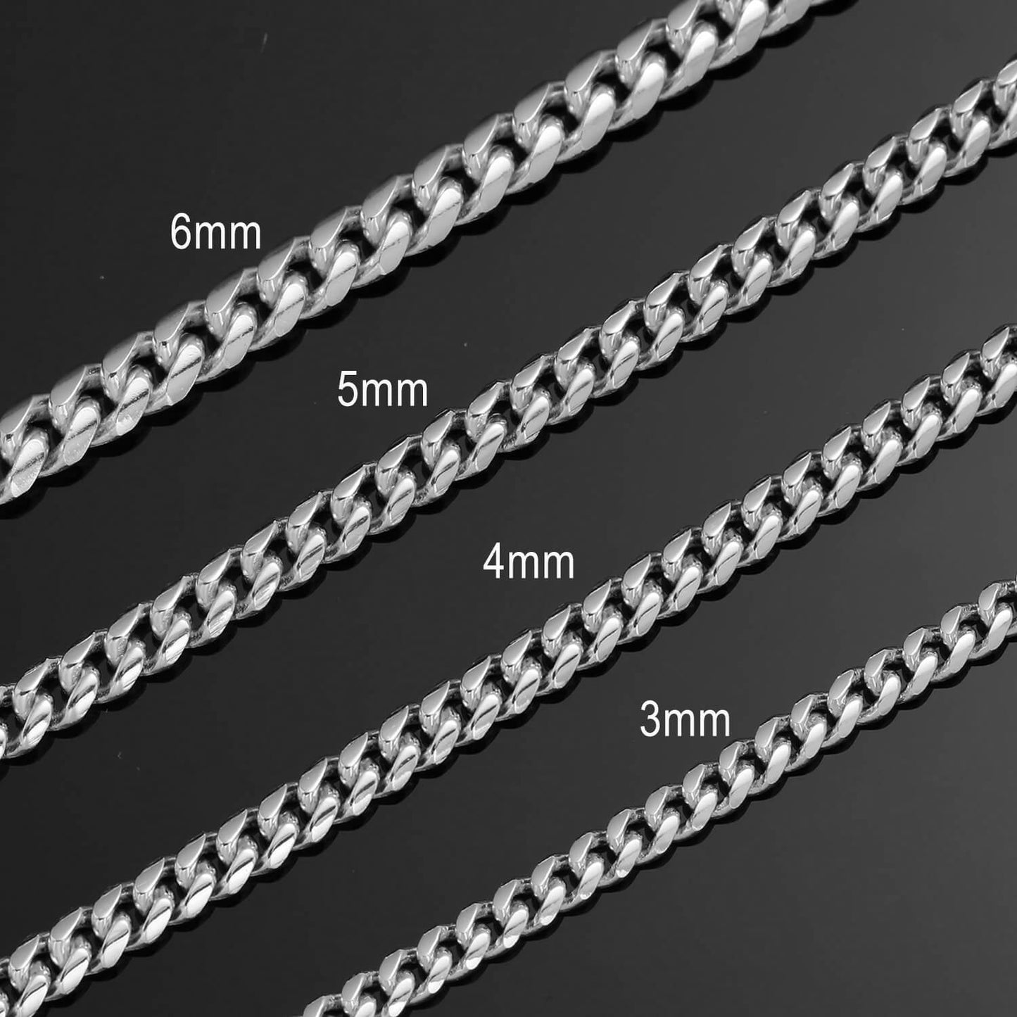 3/4/5/6MM White Gold Plated Lobster Lock Miami Cuban Link Chain Necklace Tripodjewelry