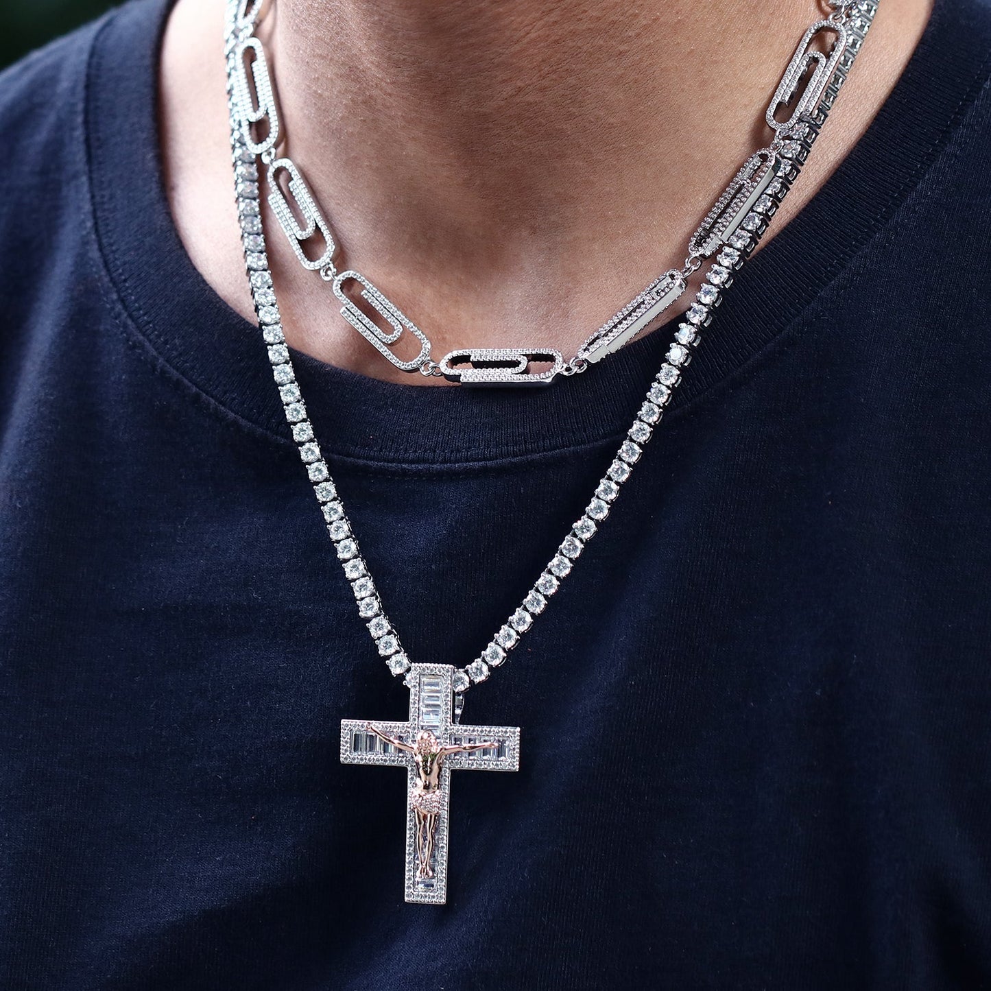 White Gold Iced Jesus Cross Pendant Tripodjewelry