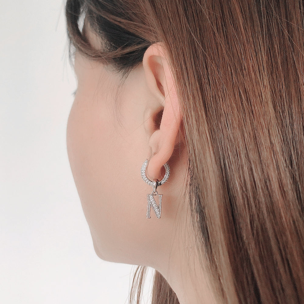 White Gold Iced Out Letter Earrings Tripodjewelry