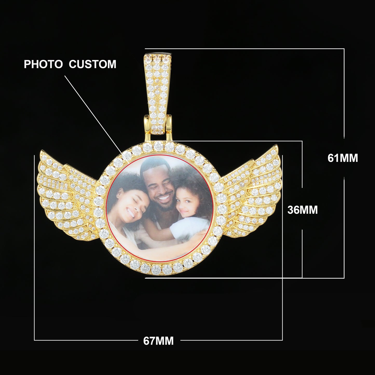 Iced Custom AngeL Wings Photo Pendant 18K Gold - Tripodjewelry