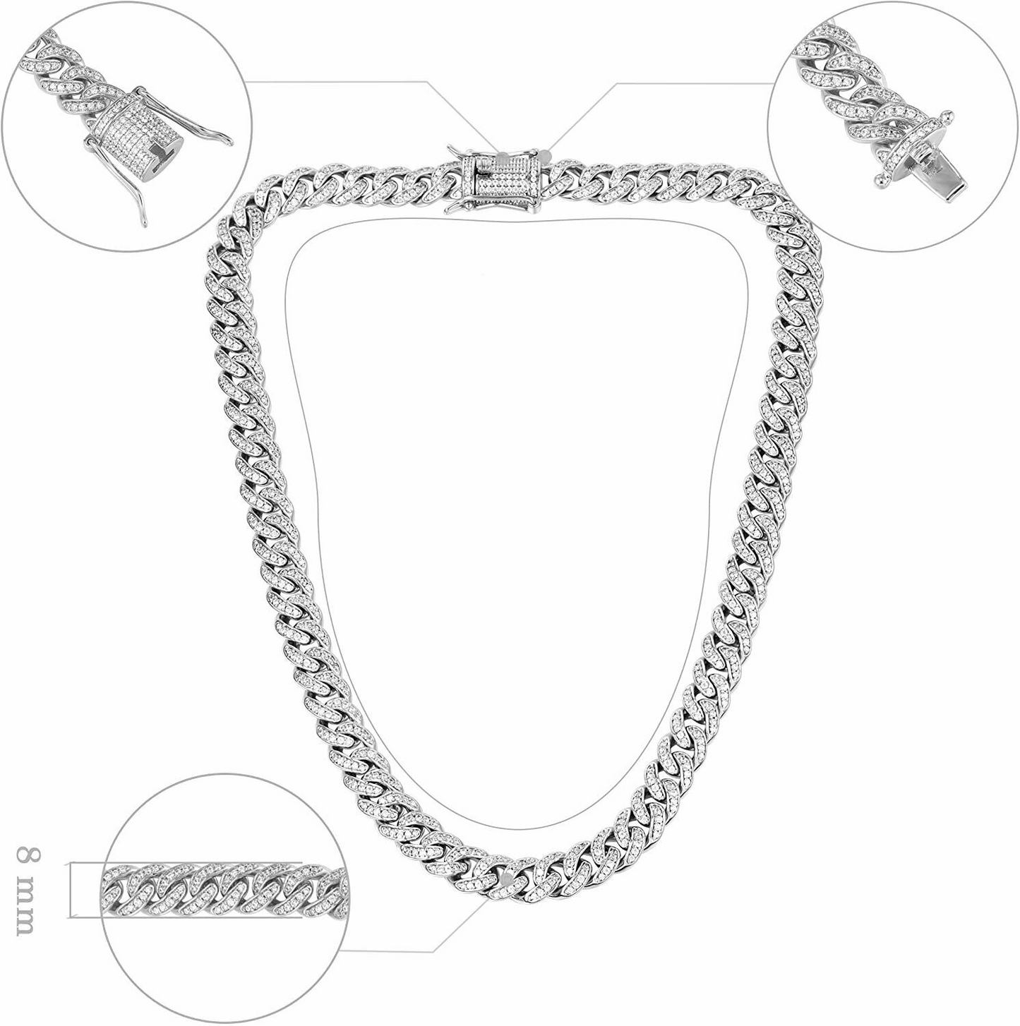 8MM White Gold Plated Iced Out Micro Cuban Link Chain Necklace - Tripodjewelry