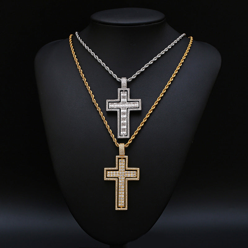 14k Gold Iced 2 Sides Cross Pendant Tripodjewelry