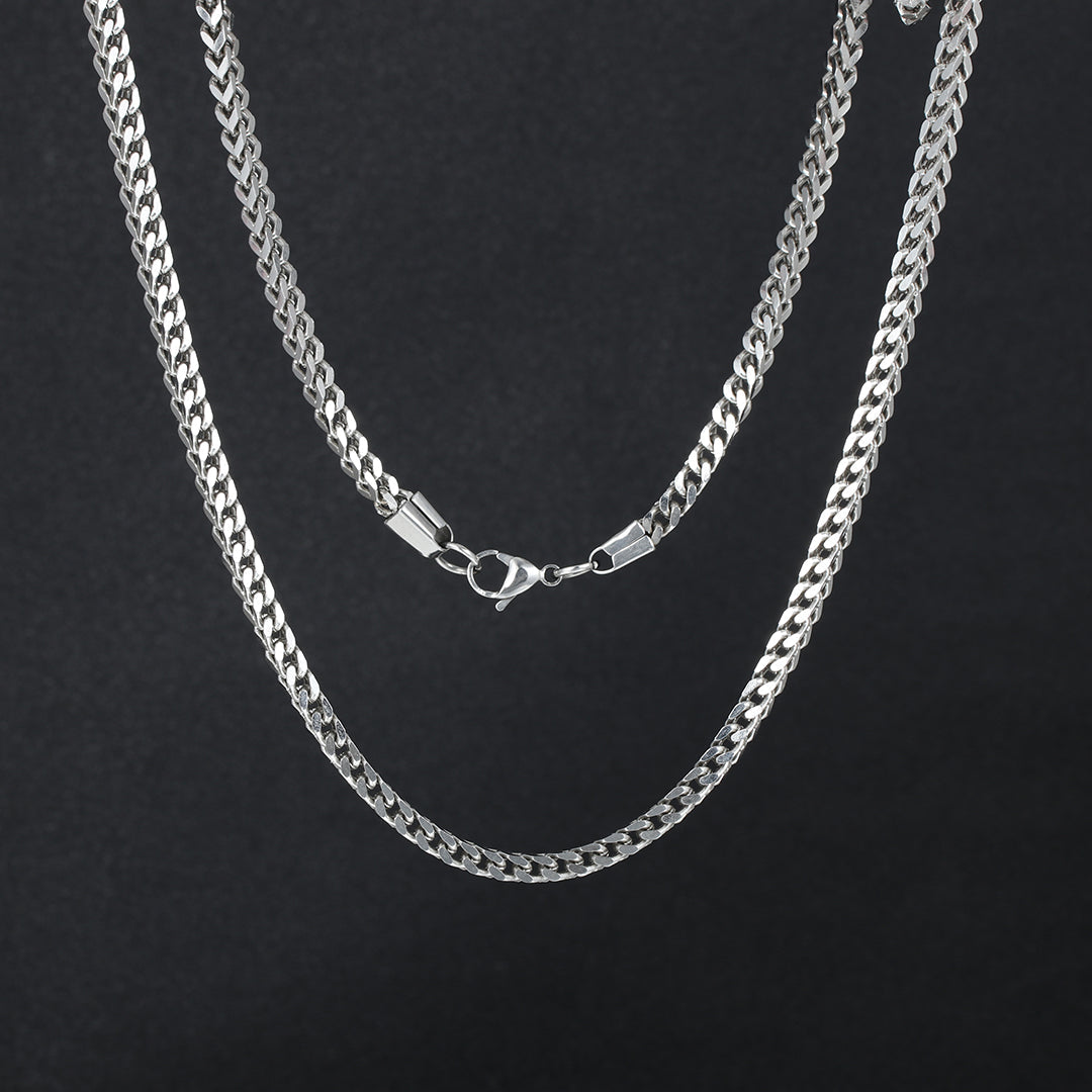 3MM White Gold Plated Stainless Steel Franco Chain Necklace Tripodjewelry