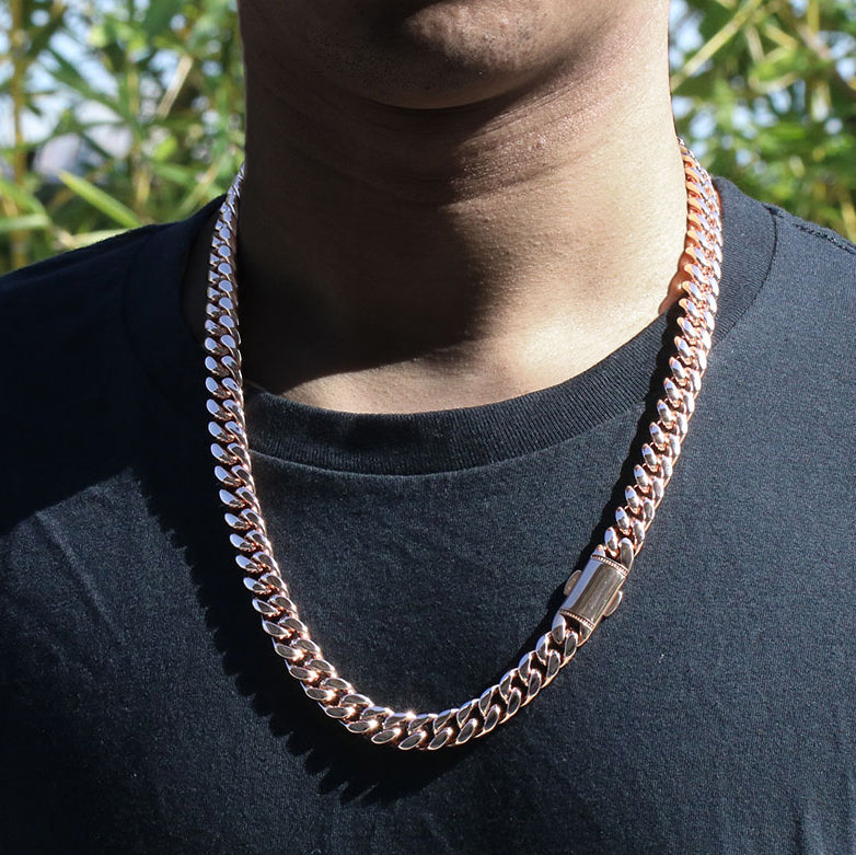 New Clasp 12MM Red Gold Plated Miami Cuban Link Chain Nekclace TRIPOD JEWELRY