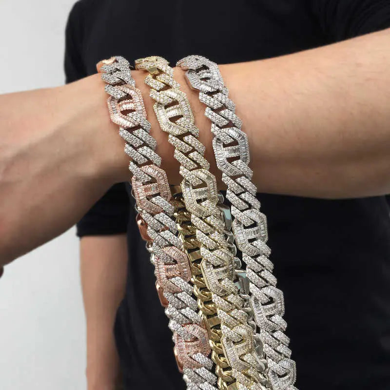 15MM 18K Gold Plated Iced Out Baguette Cuban Link Chain Necklace - Tripodjewelry