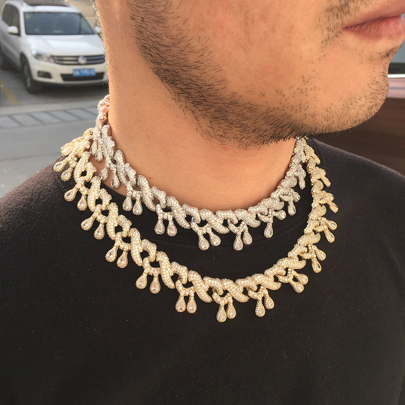 24MM 14K Gold Plated Iced Out Flipping Dripping Infinity Link Chain Necklace - Tripodjewelry