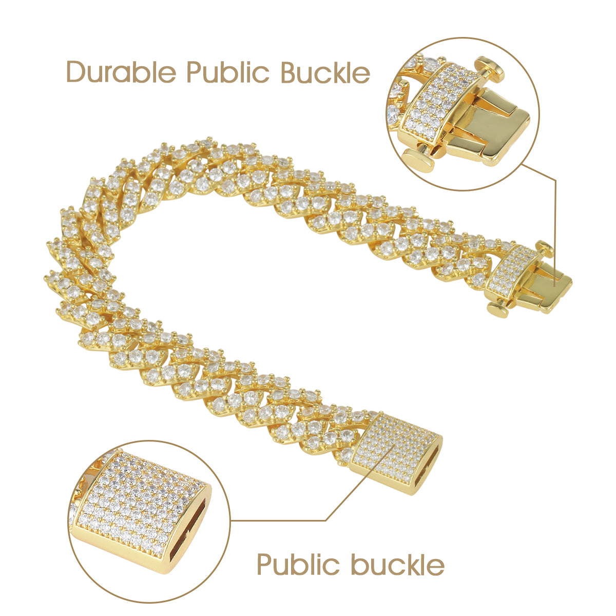 9MM 18K Gold Plated Diamond Prong S Link Cuban Link Bracelet - Tripodjewelry