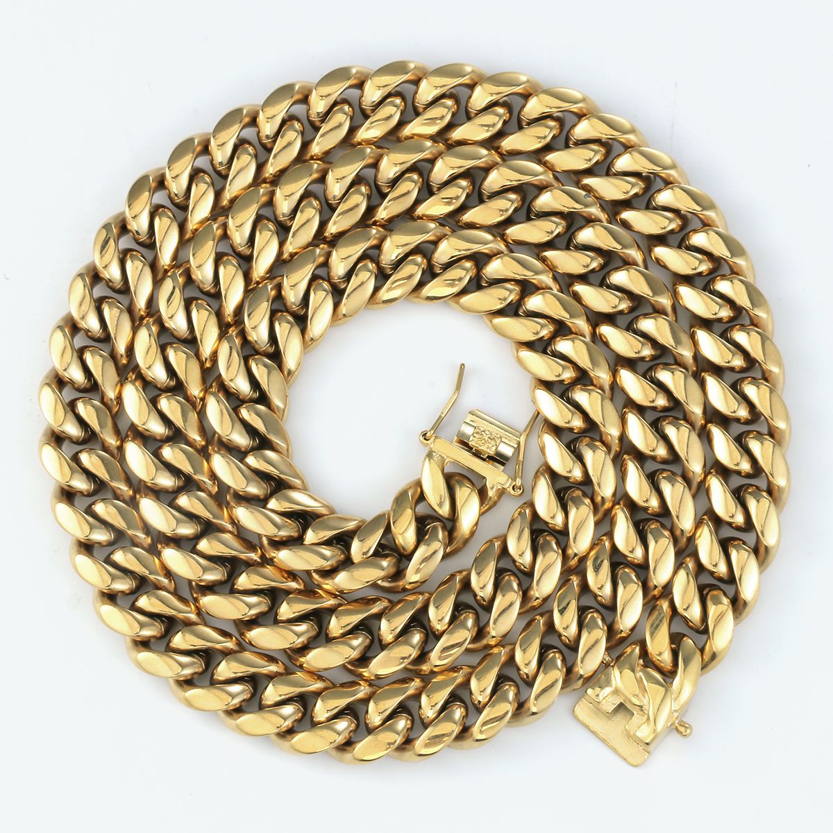 14MM 14K Gold Plated Stainless Steel Miami Cuban Link Chain Necklace - Tripodjewelry