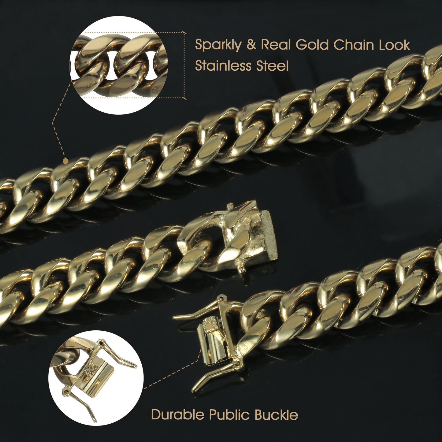18MM 14K Gold Plated Stainless Steel Miami Cuban Link Chain Necklace - Tripodjewelry