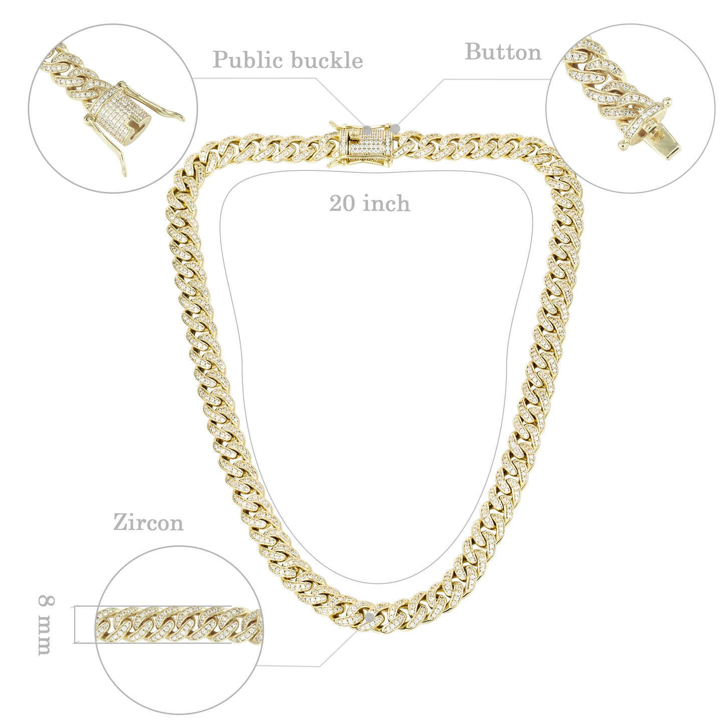 8MM 14K Gold Plated Iced Out Micro Cuban Link Bracelet - Tripodjewelry
