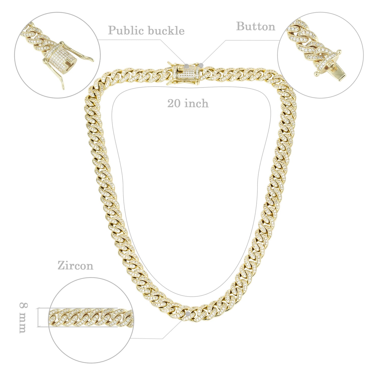 8MM 14K Gold Plated Iced Out Micro Cuban Link Bracelet TRIPOD JEWELRY