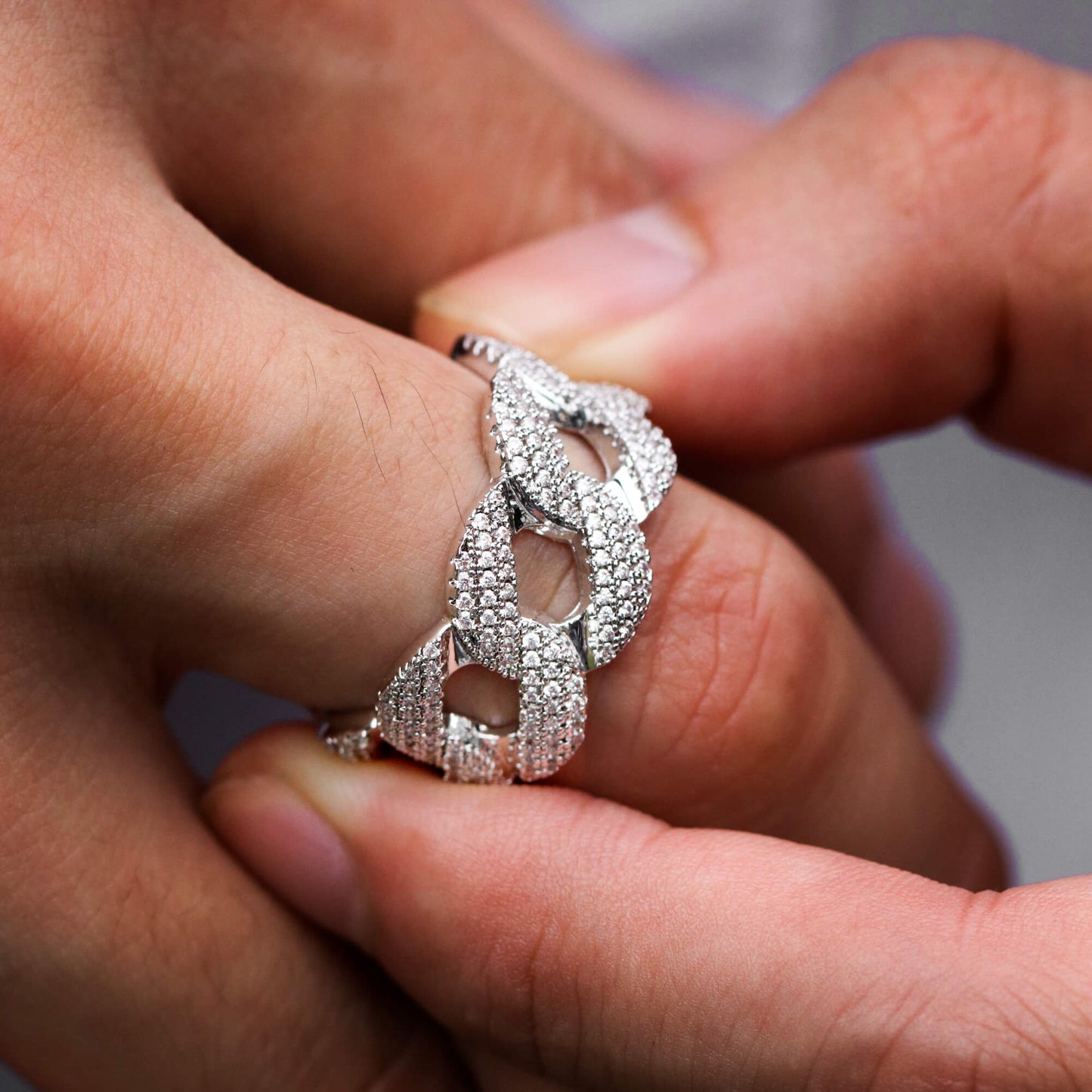 White Gold Iced Out Cuban Link Ring Tripodjewelry