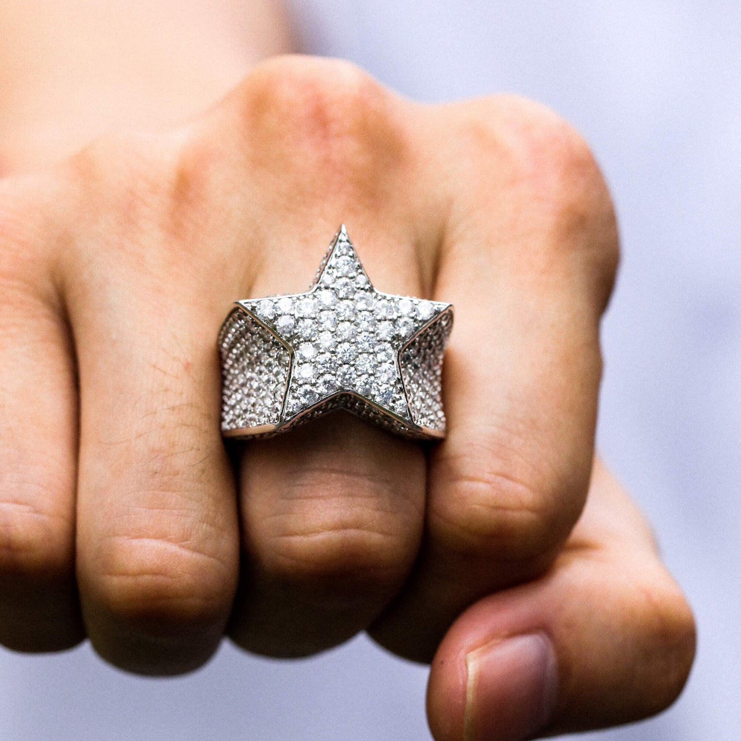 White Gold Iced Star Ring Tripodjewelry