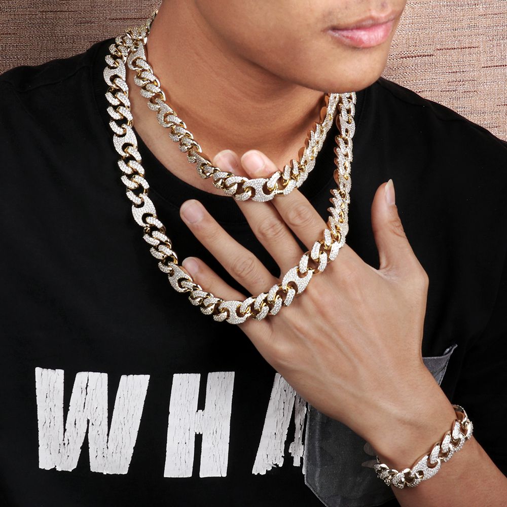 15MM 14K Gold Plated Iced Out Cuban Link Chain Necklace - Tripodjewelry