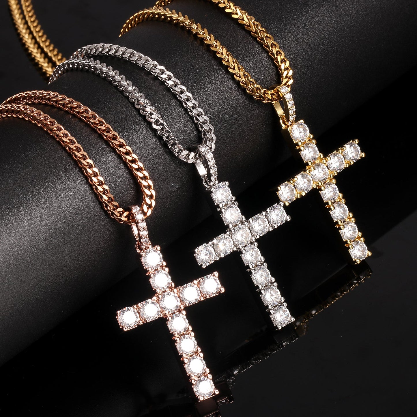 Rose Gold CZ Stone Cross Pendant Tripodjewelry