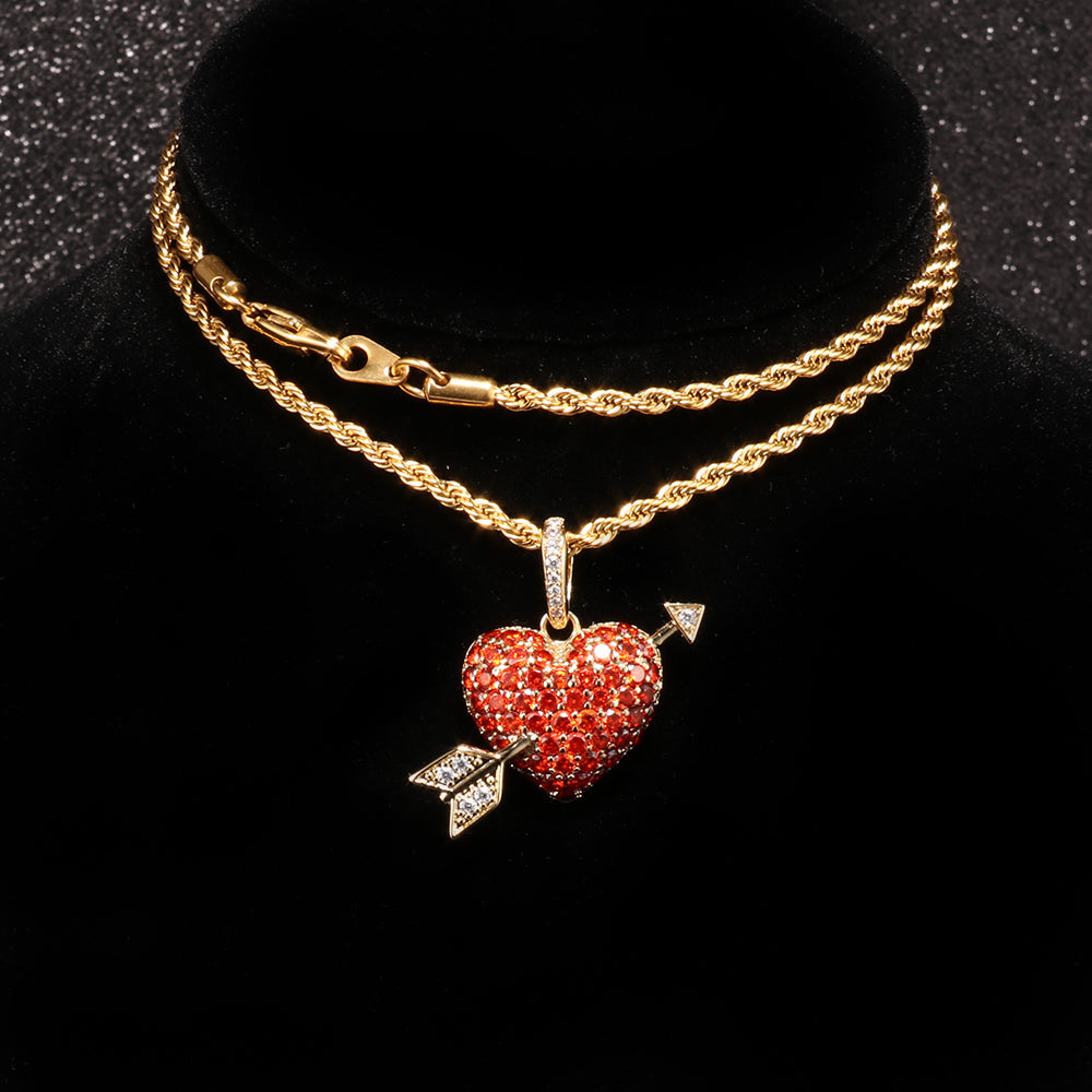 Gold Plated Iced Out Heart and Arrow Pendant Tripodjewelry