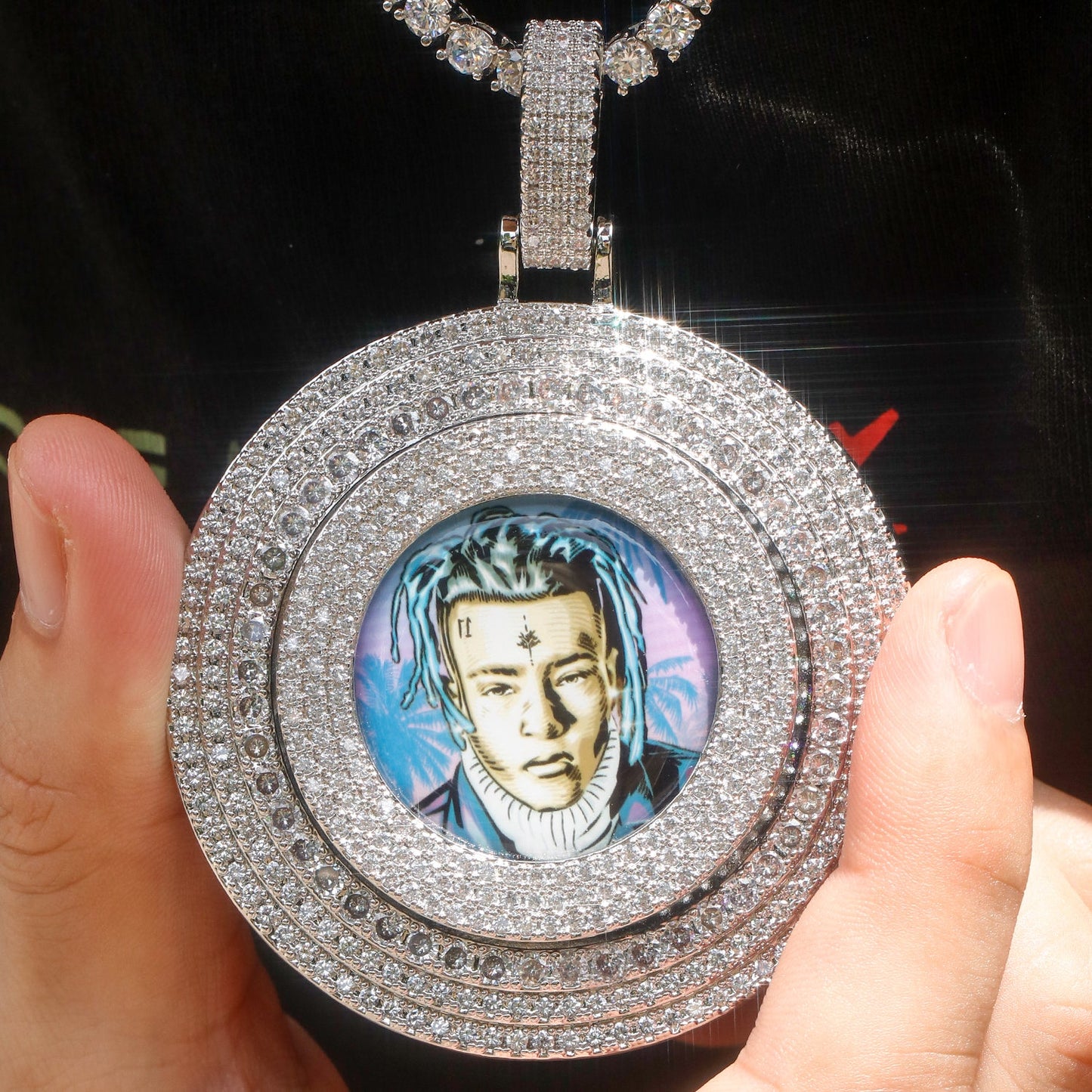 Picture Custom Pendant - Large Round-Shaped Turnable Centre Hip Hop Jewelry TRIPOD JEWELRY