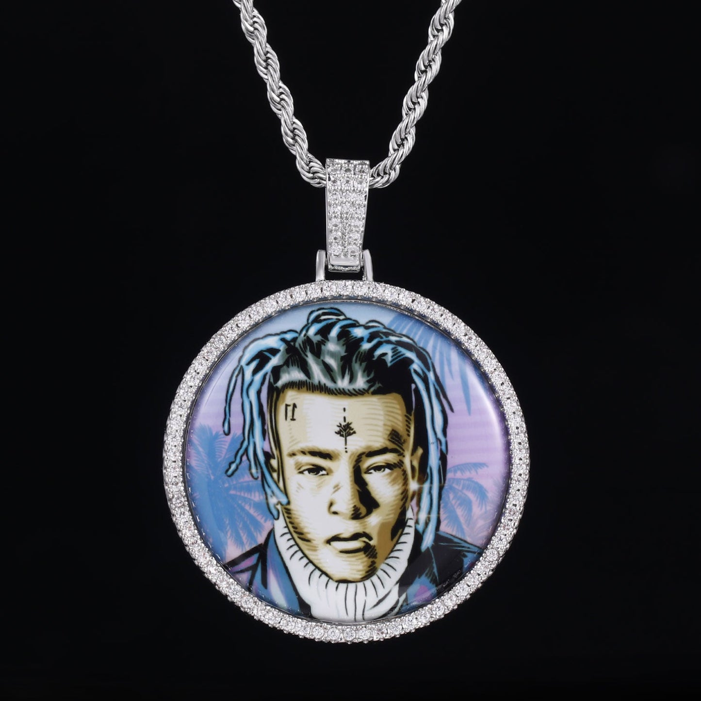 Picture Custom Pendant - Small Round Zirconia Personalized Necklace TRIPOD JEWELRY
