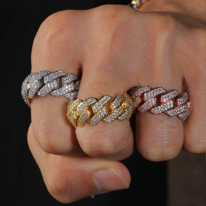 White Gold Iced Cuban Link Ring Tripodjewelry