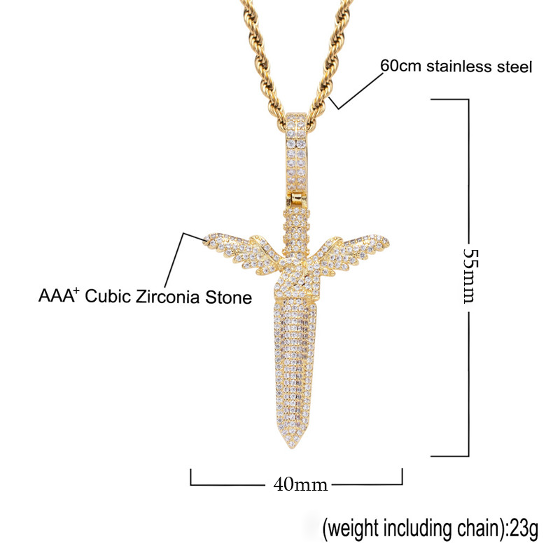 18k Gold Angel Sword Pendant Tripodjewelry