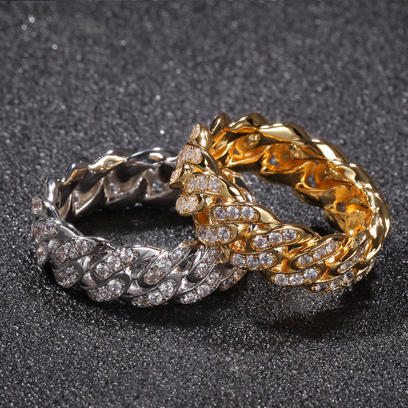 White Gold Iced Out Cuban Link Ring Tripodjewelry