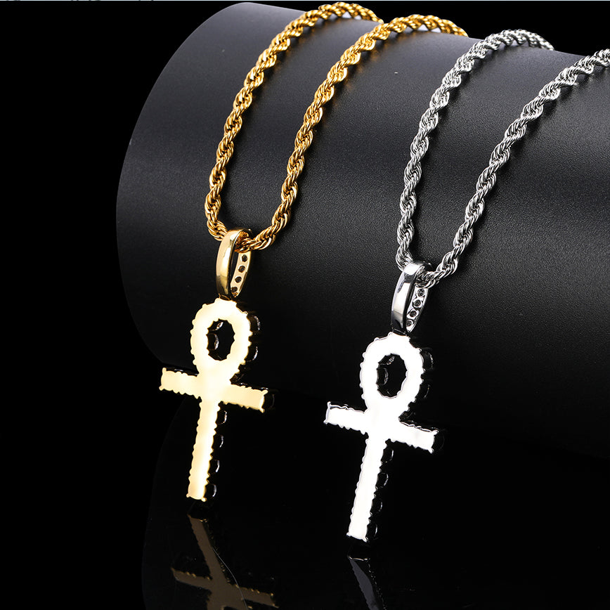 Rose Gold Iced Out Ankh Cross Pendant Tripodjewelry