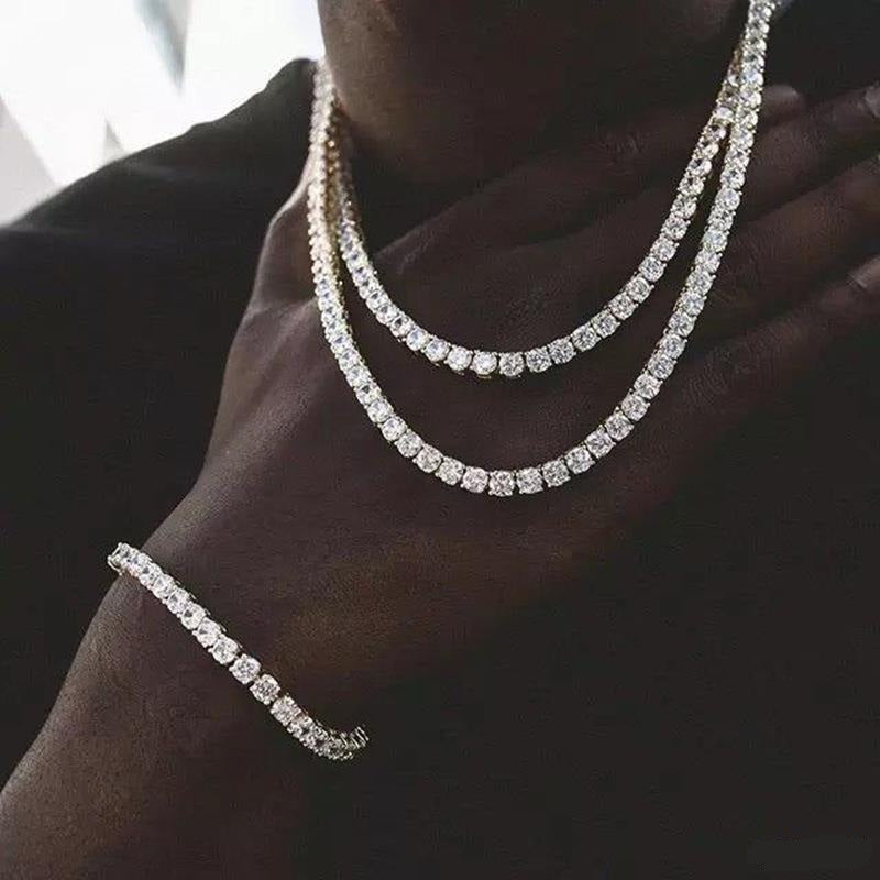 3/4/5MM 14K Gold Iced Out Diamond Tennis Chain 18-30 Inches Necklace for Men and Women TRIPOD JEWELRY