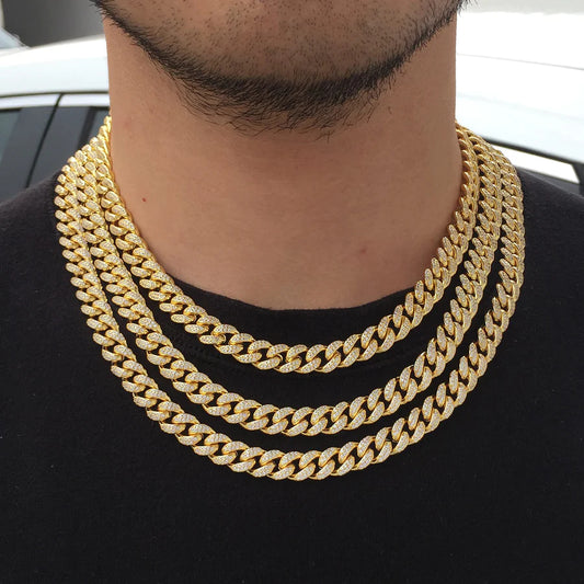 10MM 14K Gold Plated Iced Out Cuban Link Chain Necklace