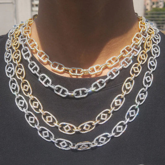 10MM 14K/White Gold Diamond Oval Link Chain Necklace