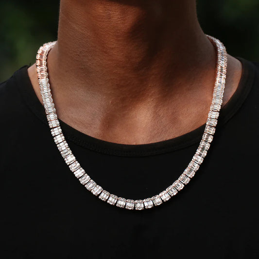 10MM Rose Gold Bling-Bling Baguette Tennis Chains Necklace