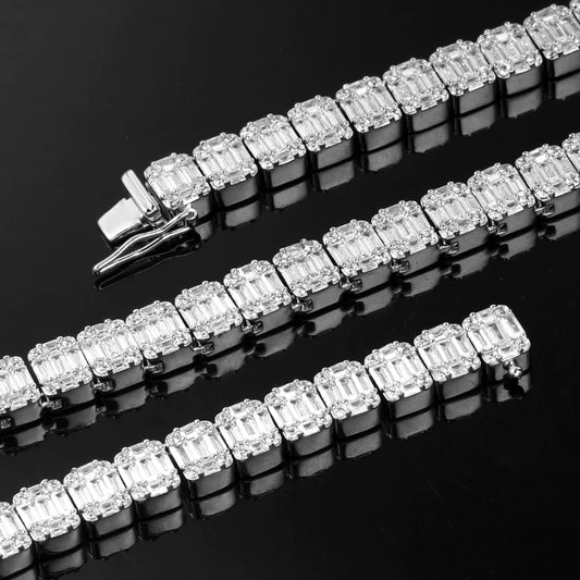 10MM 14K Gold Bling-Bling Baguette Tennis Chains Necklace